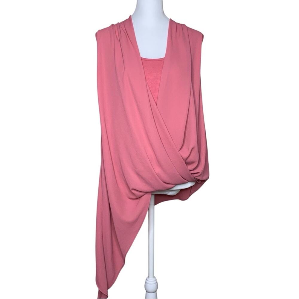 Karen Kane Asymmetric Drape Top L Rose Pink Bubble Hem Elastic Waist Blouson USA